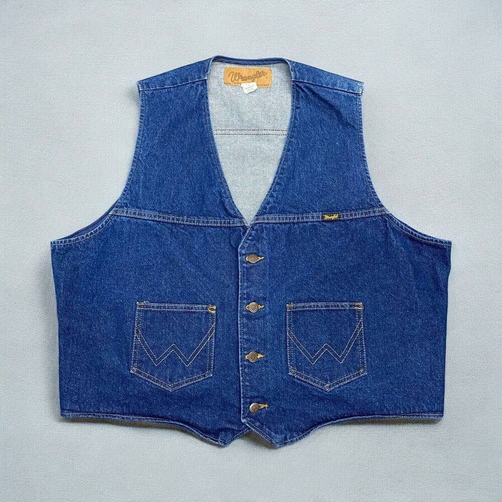 VTG Wrangler Denim Vest Mens Size XXLarge Made In USA Cowboy Western 100% Cotton
